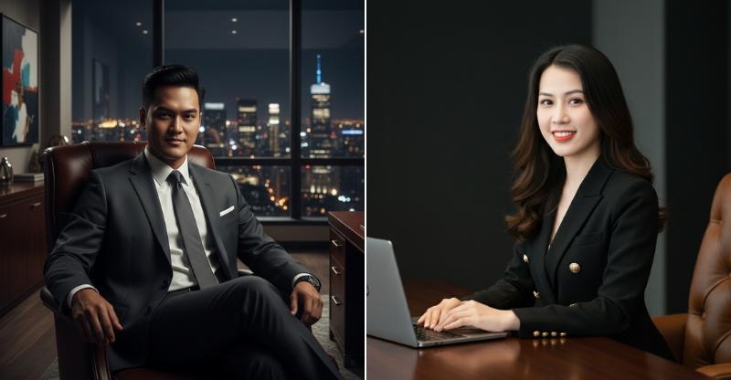 Prompt tạo ảnh doanh nhân nam và nữ chuyên nghiệp bằng Gemini
