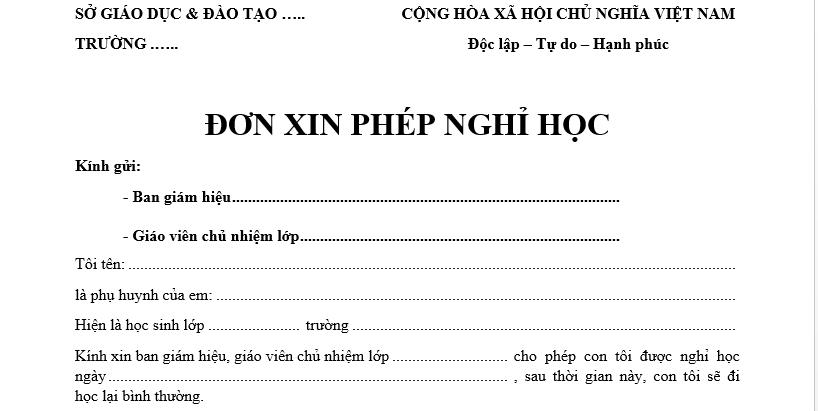 Tổng hợp mẫu đơn xin phép nghỉ học THCS, THPT mới nhất và cách viết