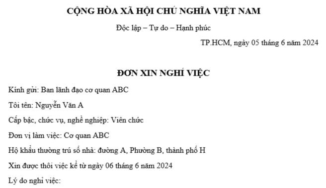 Mẫu đơn xin nghỉ việc dành cho viên chức mới nhất