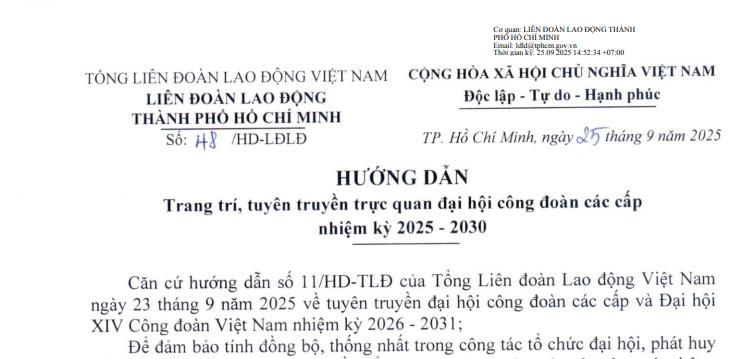Đã có Hướng dẫn 48/HD-LĐLĐ trang trí, tuyên truyền trực quan đại hội công đoàn các cấp tại TPHCM