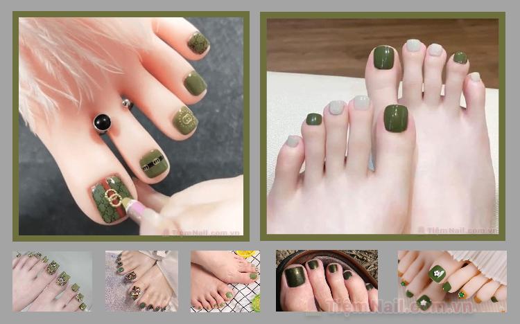 Top 30 mẫu móng chân đẹp màu xanh rêu đẹp nhất